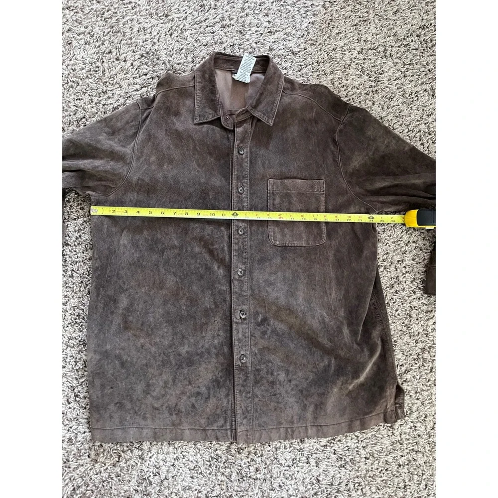 FG Gear Mens Genuine Leather Suede Shirt Jacket Brown Button Front Large L